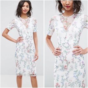 ASOS Floral Cut Out Bodycon Shortsleeved Midi Dress